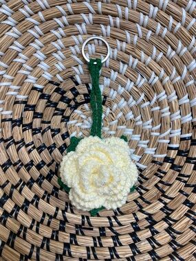 Handmade Crochet Ivory Rose Keychain